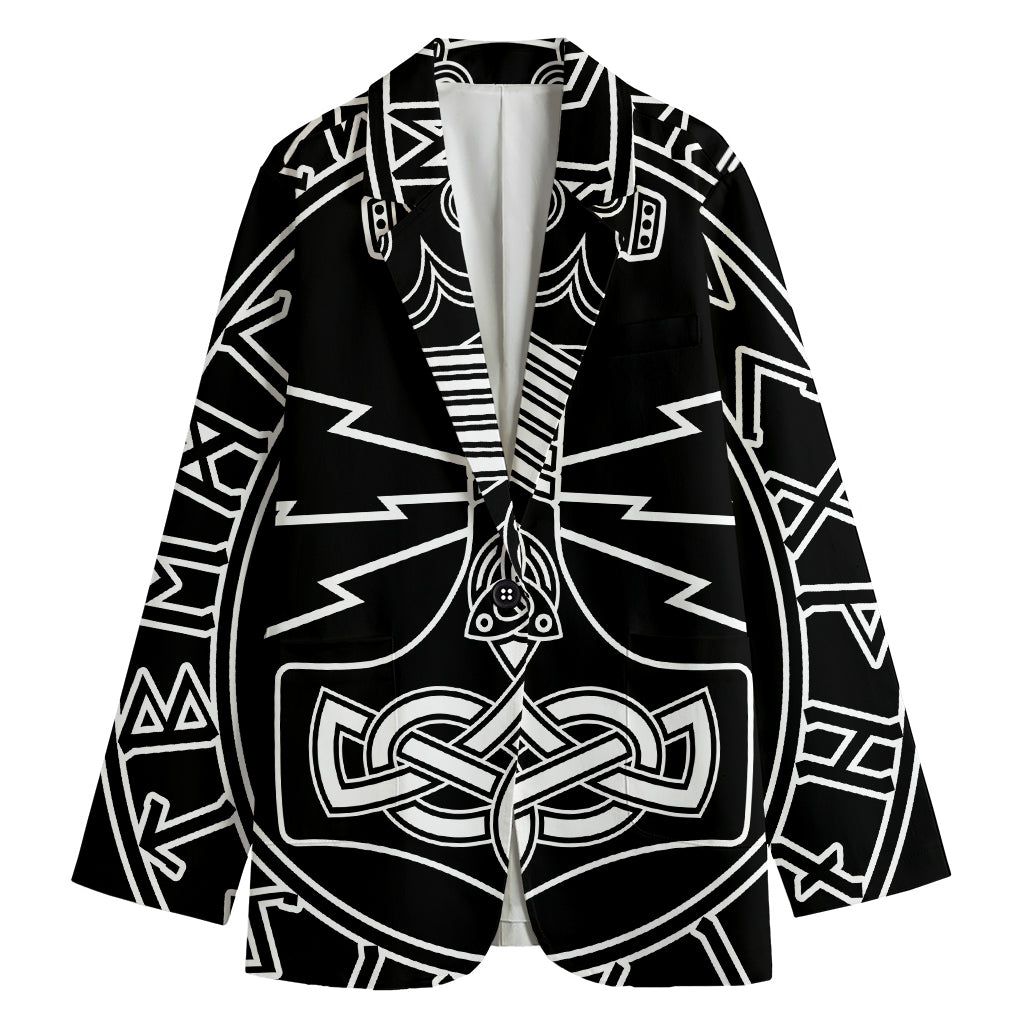 Mjolnir And Younger Futhark Print Women's Blazer