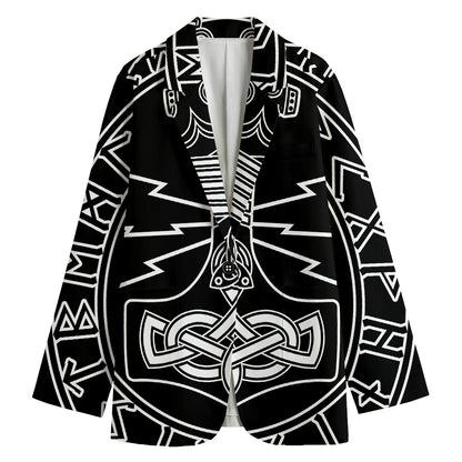 Mjolnir And Younger Futhark Print Women's Blazer
