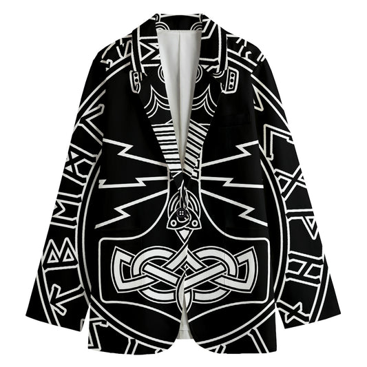 Mjolnir And Younger Futhark Print Women's Blazer