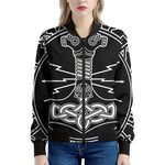 Mjolnir And Younger Futhark Print Women's Bomber Jacket