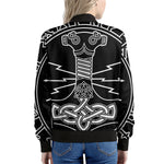 Mjolnir And Younger Futhark Print Women's Bomber Jacket