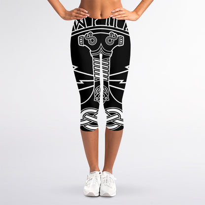Mjolnir And Younger Futhark Print Women's Capri Leggings