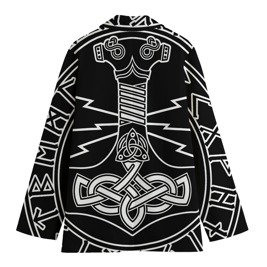 Mjolnir And Younger Futhark Print Women's Cotton Blazer