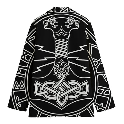Mjolnir And Younger Futhark Print Women's Cotton Blazer