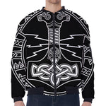 Mjolnir And Younger Futhark Print Zip Sleeve Bomber Jacket