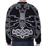 Mjolnir And Younger Futhark Print Zip Sleeve Bomber Jacket