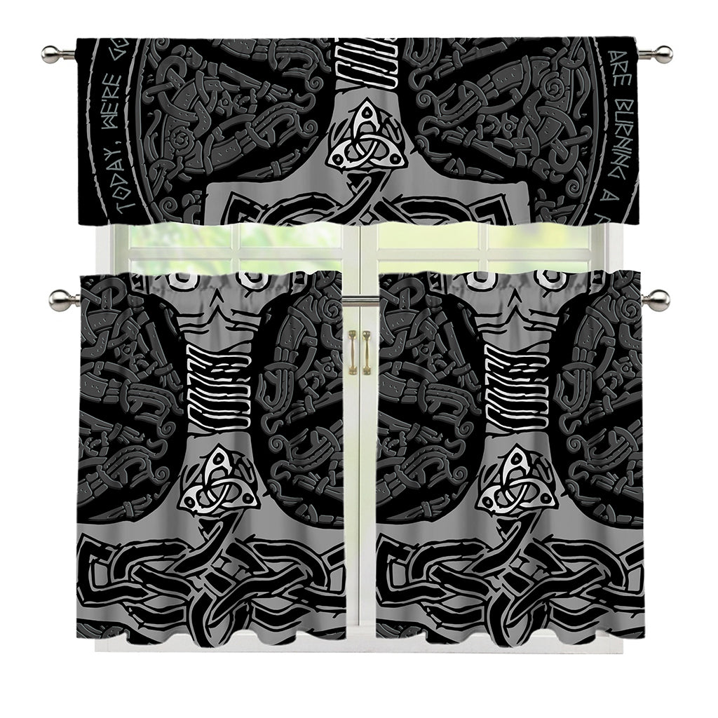 Mjolnir Hammer Of Thor Print 3 Piece Kitchen Curtains