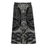 Mjolnir Hammer Of Thor Print Cotton Front Slit Maxi Skirt