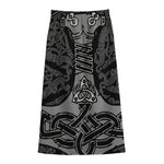 Mjolnir Hammer Of Thor Print Cotton Front Slit Maxi Skirt