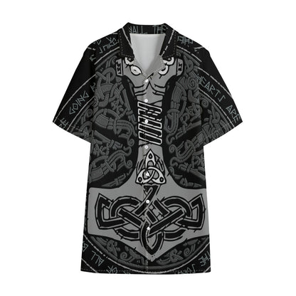 Mjolnir Hammer Of Thor Print Cotton Hawaiian Shirt