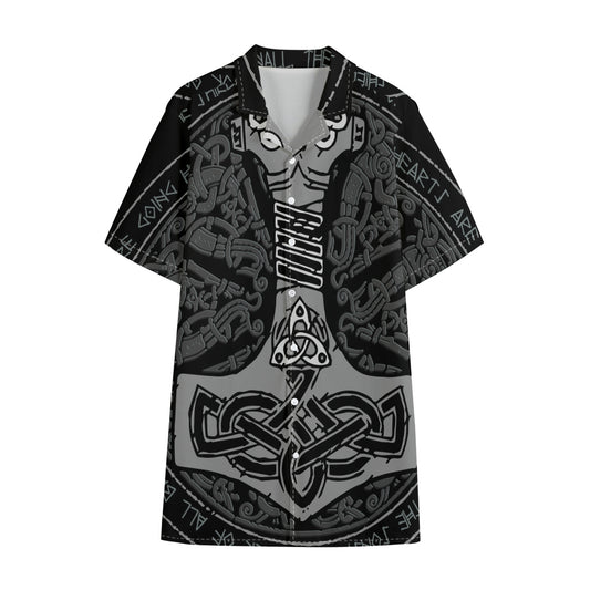 Mjolnir Hammer Of Thor Print Cotton Hawaiian Shirt