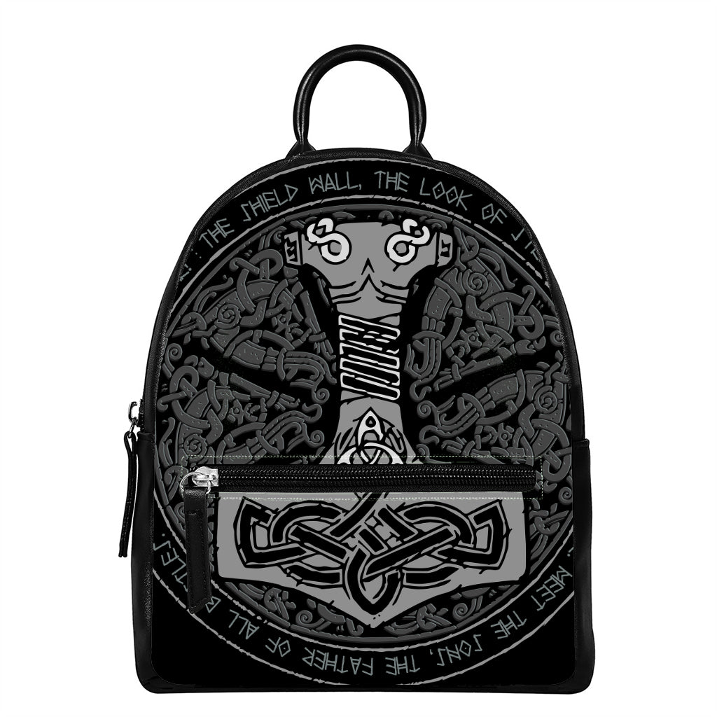 Mjolnir Hammer Of Thor Print Leather Backpack