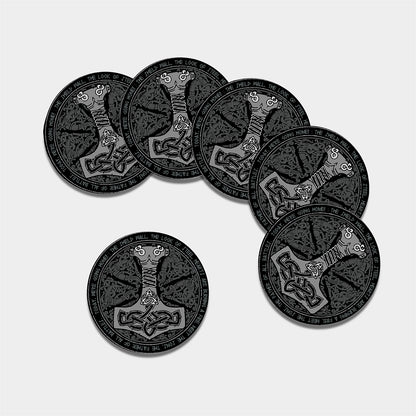 Mjolnir Hammer Of Thor Print Leather Coaster Set