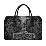 Mjolnir Hammer Of Thor Print Leather Duffle Bag