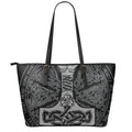 Mjolnir Hammer Of Thor Print Leather Tote Bag With Zipper