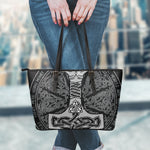 Mjolnir Hammer Of Thor Print Leather Tote Bag