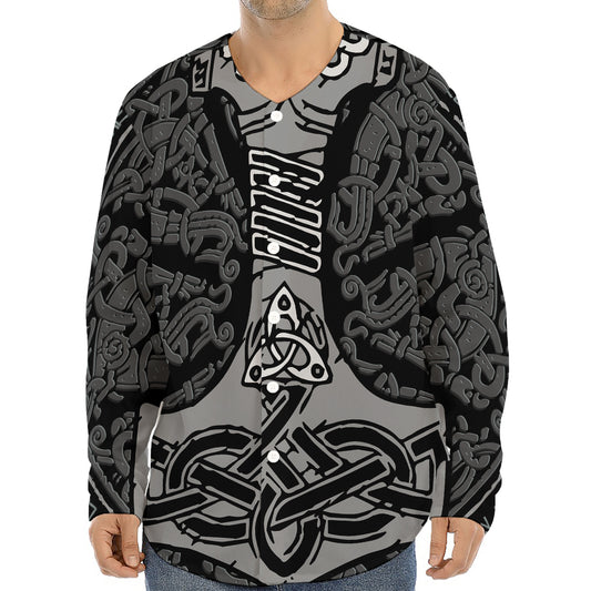 Mjolnir Hammer Of Thor Print Long Sleeve Baseball Jersey