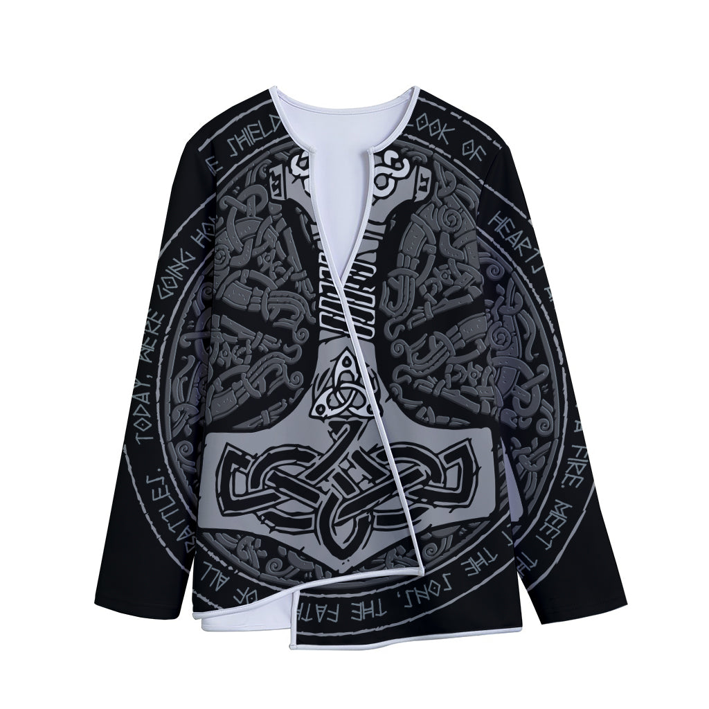 Mjolnir Hammer Of Thor Print Long Sleeve Short Coat