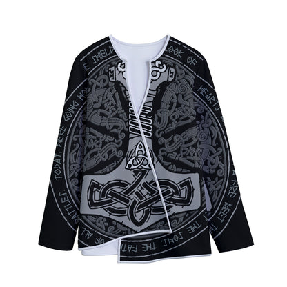 Mjolnir Hammer Of Thor Print Long Sleeve Short Coat