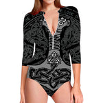 Mjolnir Hammer Of Thor Print Long Sleeve Swimsuit
