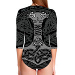 Mjolnir Hammer Of Thor Print Long Sleeve Swimsuit