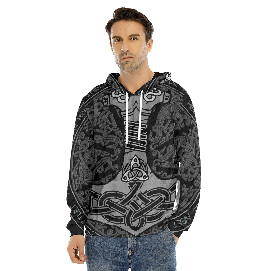 Mjolnir Hammer Of Thor Print Men's Velvet Pullover Hoodie