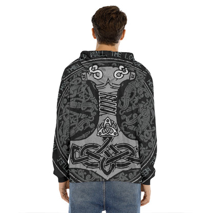 Mjolnir Hammer Of Thor Print Men's Velvet Pullover Hoodie