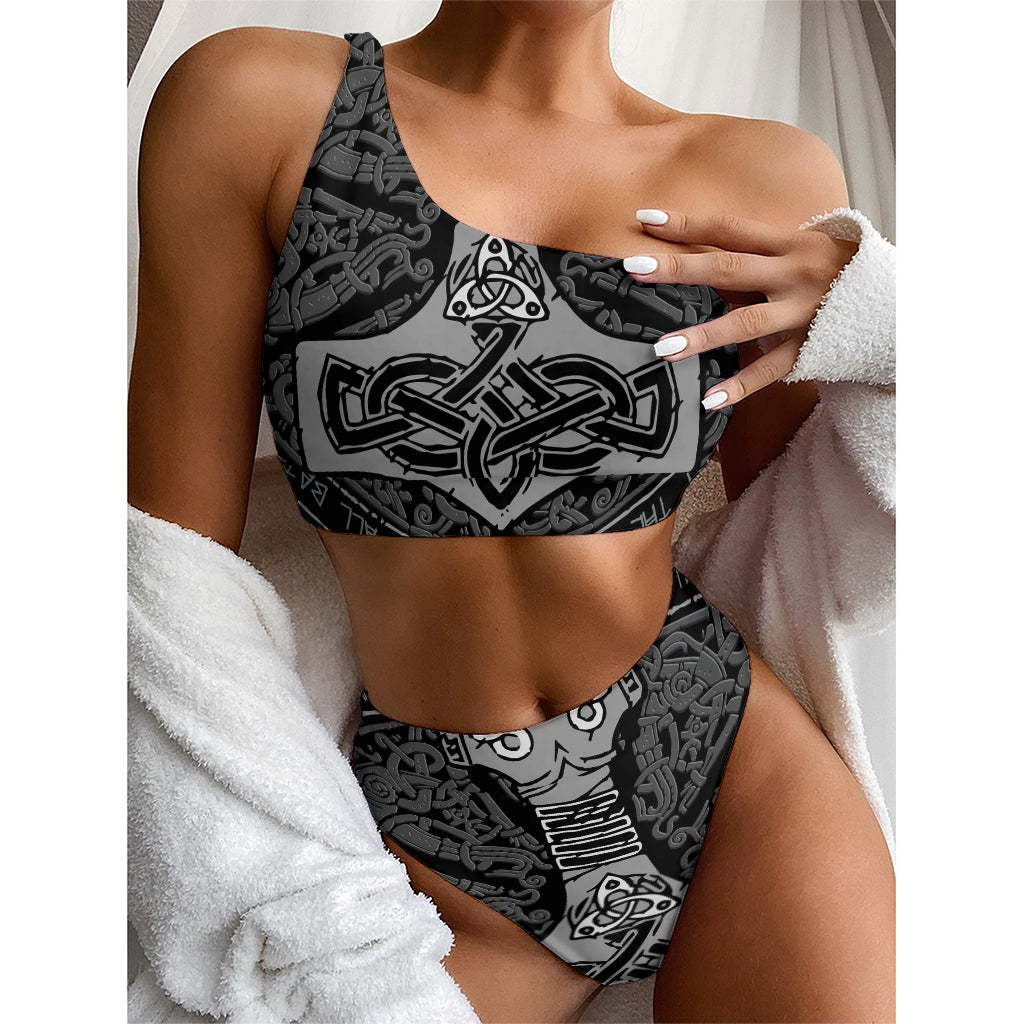 Mjolnir Hammer Of Thor Print One Shoulder Bikini Top