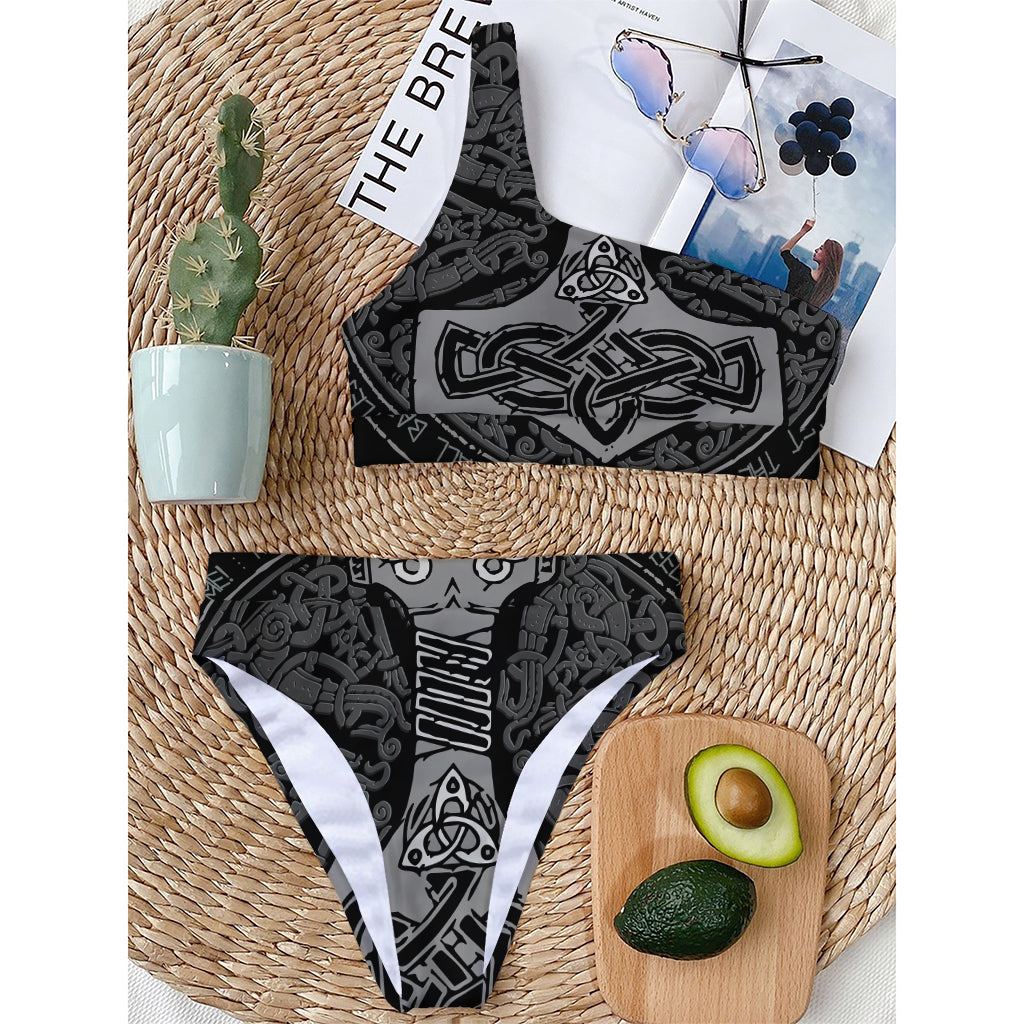 Mjolnir Hammer Of Thor Print One Shoulder Bikini Top