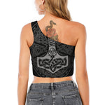 Mjolnir Hammer Of Thor Print One Shoulder Crop Top