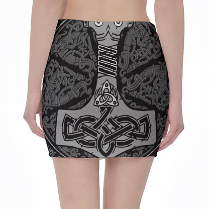 Mjolnir Hammer Of Thor Print Pencil Mini Skirt