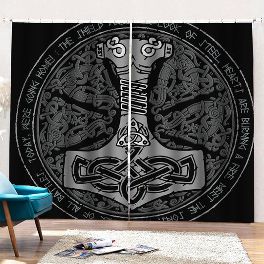 Mjolnir Hammer Of Thor Print Pencil Pleat Curtains
