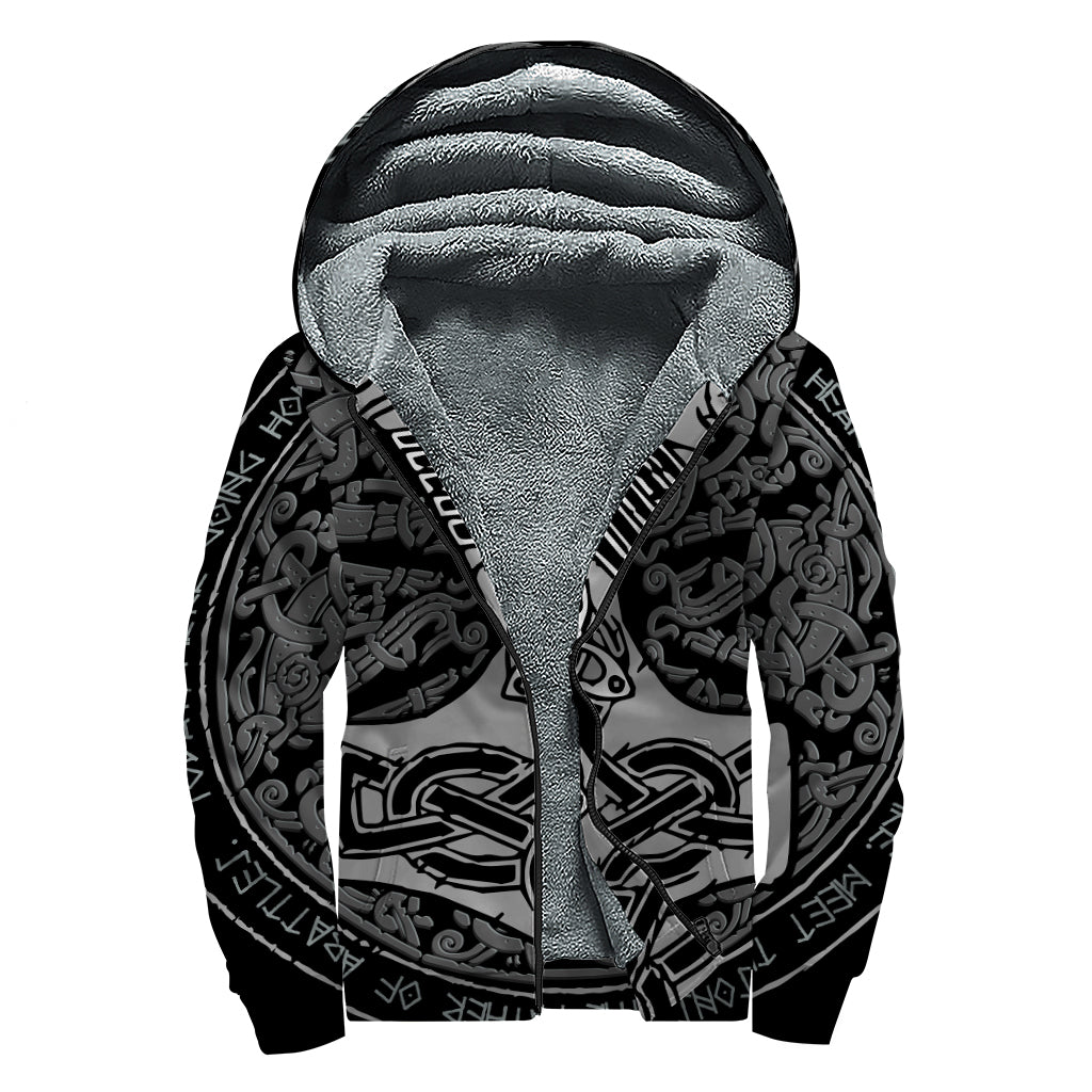 Mjolnir Hammer Of Thor Print Sherpa Lined Zip Up Hoodie