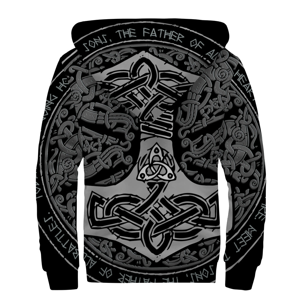 Mjolnir Hammer Of Thor Print Sherpa Lined Zip Up Hoodie