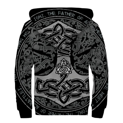 Mjolnir Hammer Of Thor Print Sherpa Lined Zip Up Hoodie