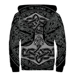 Mjolnir Hammer Of Thor Print Sherpa Lined Zip Up Hoodie