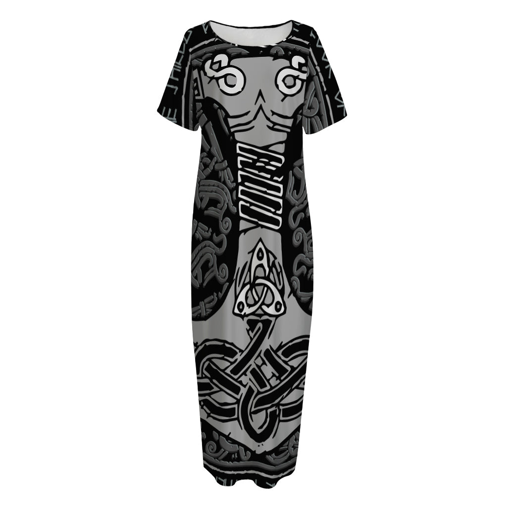 Mjolnir Hammer Of Thor Print Short Sleeve Long Nightdress