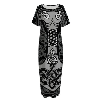 Mjolnir Hammer Of Thor Print Short Sleeve Long Nightdress