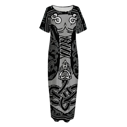 Mjolnir Hammer Of Thor Print Short Sleeve Long Nightdress