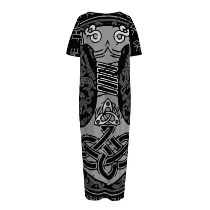 Mjolnir Hammer Of Thor Print Short Sleeve Long Nightdress
