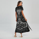 Mjolnir Hammer Of Thor Print Short Sleeve Maxi Dress