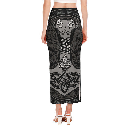 Mjolnir Hammer Of Thor Print Side Slit Maxi Skirt