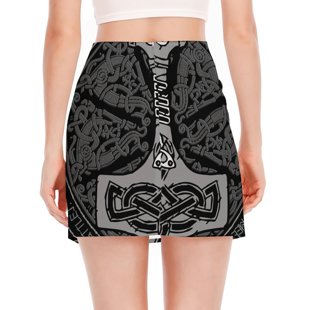 Mjolnir Hammer Of Thor Print Side Slit Mini Skirt