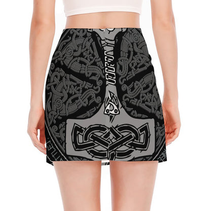 Mjolnir Hammer Of Thor Print Side Slit Mini Skirt