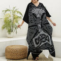 Mjolnir Hammer Of Thor Print Silk V-Neck Kaftan Dress