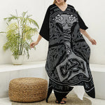 Mjolnir Hammer Of Thor Print Silk V-Neck Kaftan Dress