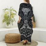 Mjolnir Hammer Of Thor Print Silk V-Neck Kaftan Dress