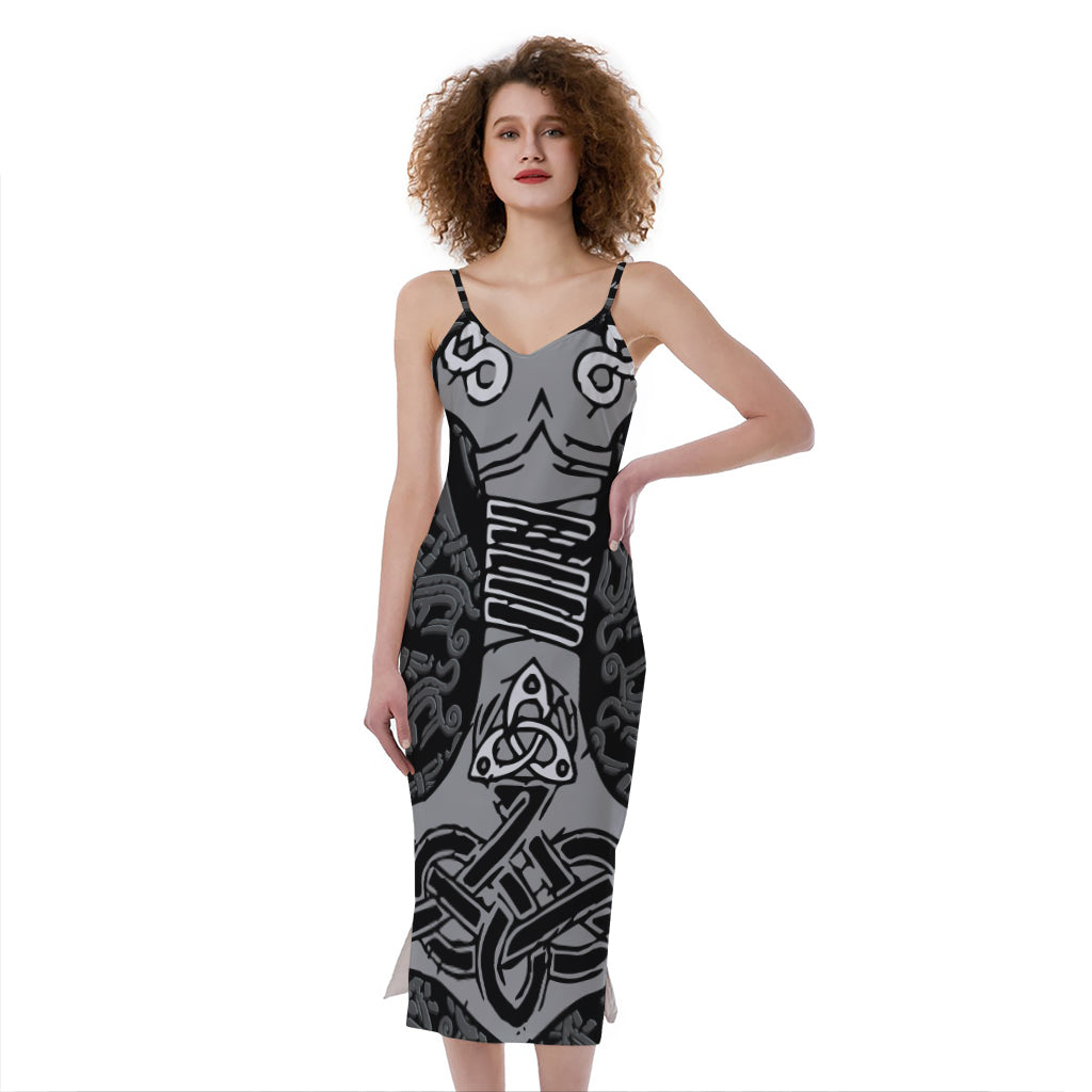 Mjolnir Hammer Of Thor Print Slim Fit Midi Cami Dress