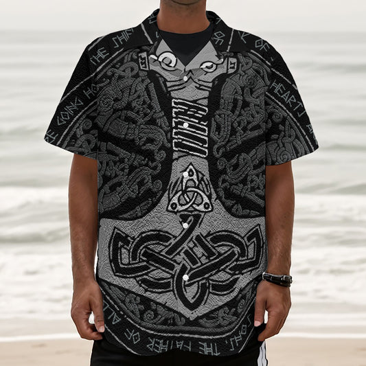 Mjolnir Hammer Of Thor Print Textured Short Sleeve Shirt