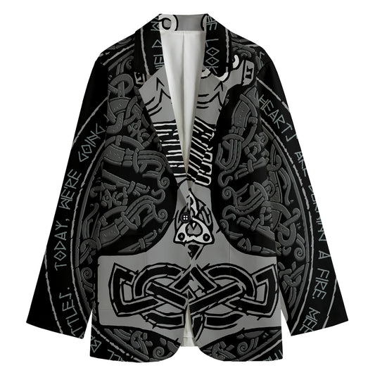 Mjolnir Hammer Of Thor Print Women's Cotton Blazer
